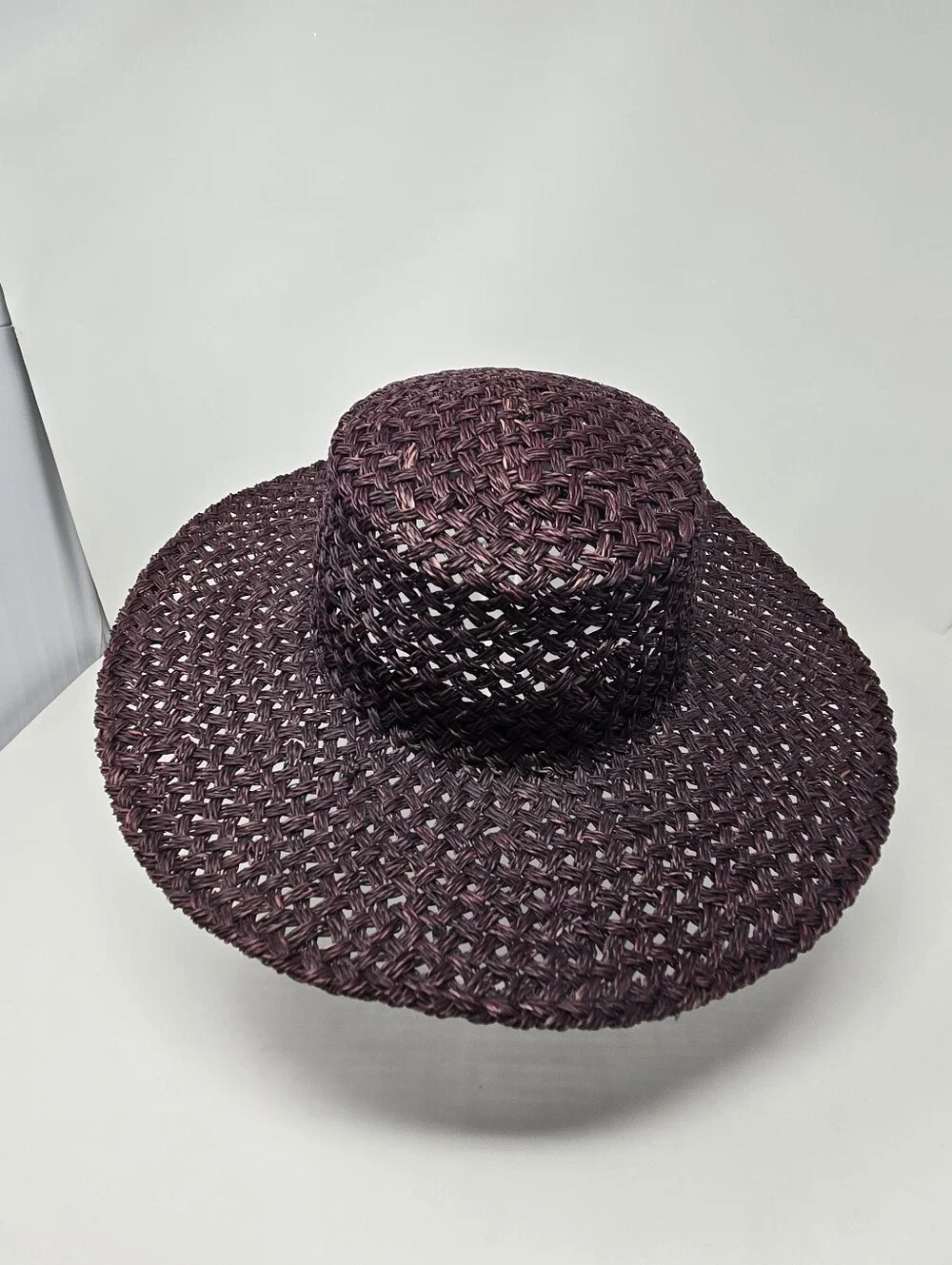 LACK OF COLOR PLUM PURPLE STRAW WOVEN BOATER HAT LARGE BRIM WOMEN MEDIUM RESORT